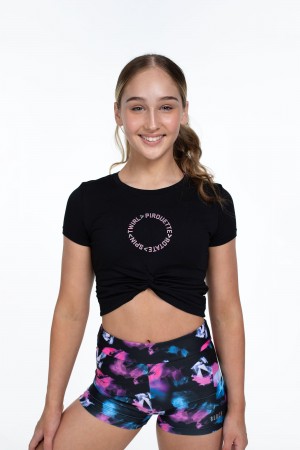 Tops Bloch Flo Active Mock Tie Crop Tee Niños Negras | CLIIZ97046