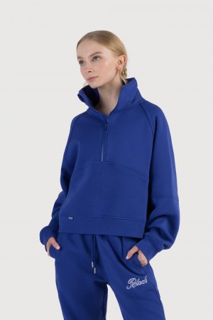 Tops Bloch Off-Duty Cropped Terry Zip Sweat Mujer Satin Sky | TCLWZ96963